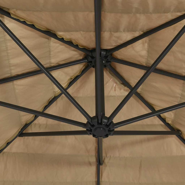 Parasol de jardin avec led et mât en acier marron 388 x 388 x cm
