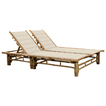 Bain de soleil double en bambou avec dossier réglable et matelas crème