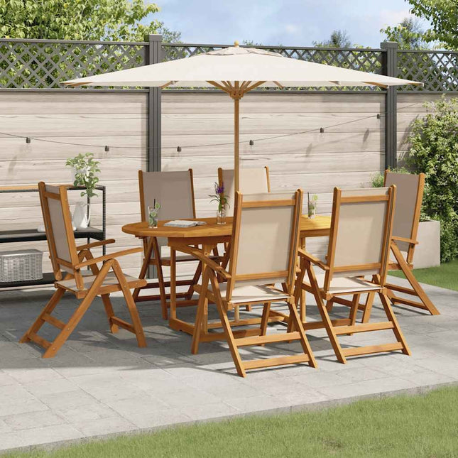 Table extensible 120 à 170 cm et 6 chaises en textilène taupe multipositions en bois d'acacia massif