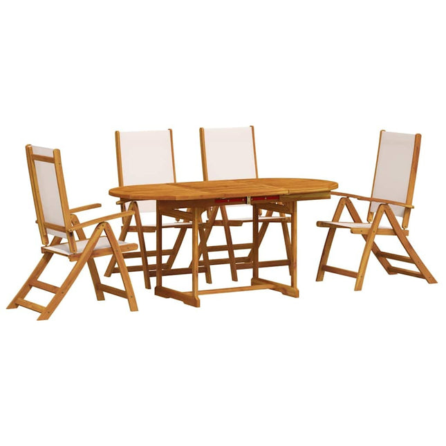 Table ovale extensible et 4 fauteuils inclinables de jardin en acacia massif et textilène crème