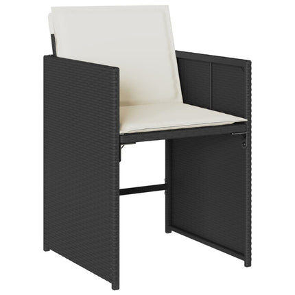 Table et chaises de jardin 6 places gain de place en résine tressée noire avec coussins