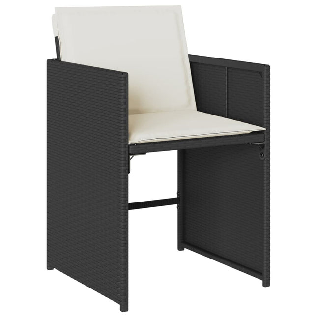 Table et chaises de jardin 6 places gain de place en résine tressée noire avec coussins