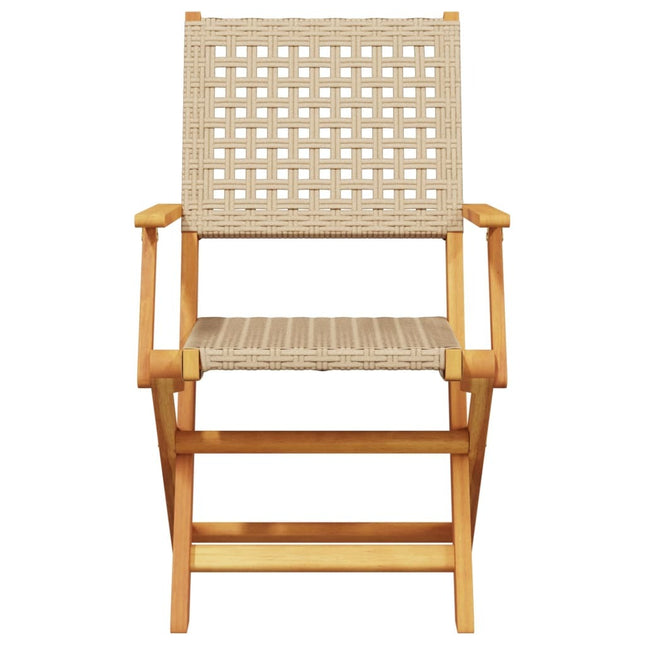 Table et chaises de jardin 2 places pliantes en résine tressée beige et bois d'acacia massif