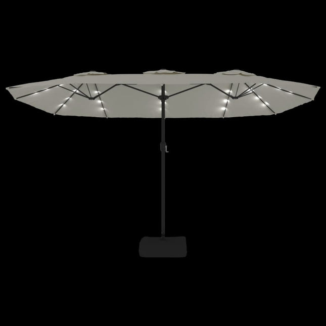 Parasol de jardin à double tête avec led blanc sable 449 x 265 cm