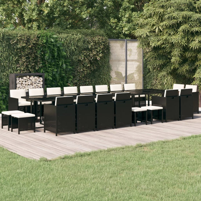 Table et chaises de jardin 20 places en résine tressée noire