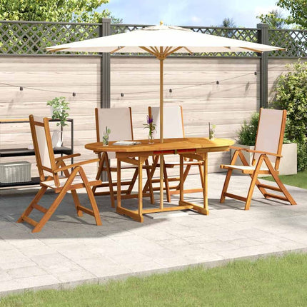Table ovale extensible et 4 fauteuils inclinables de jardin en acacia massif et textilène crème