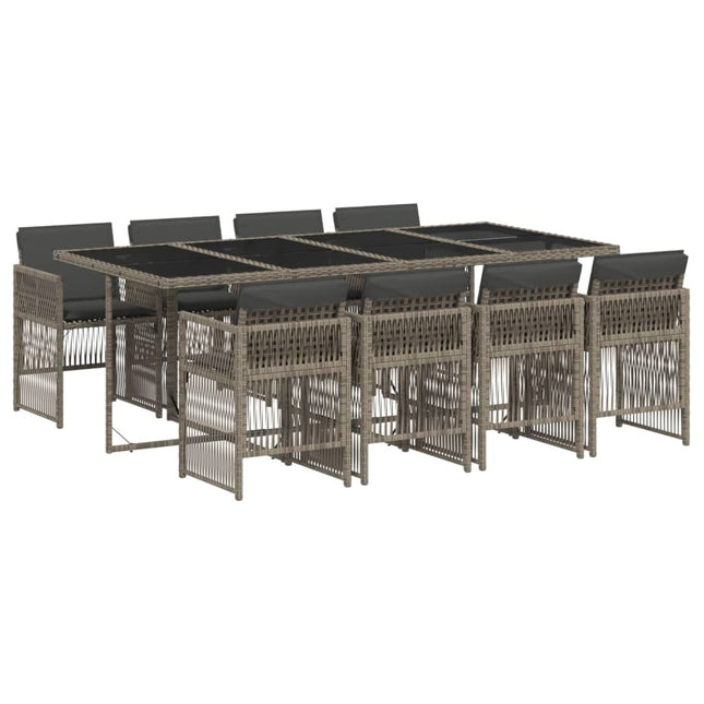 Table et chaises de jardin 8 places en résine tressée grise avec verre trempé