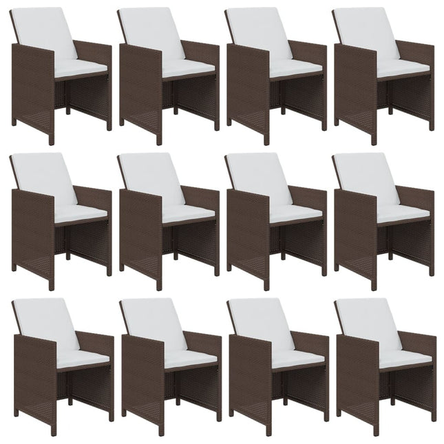 Table et chaises de jardin 12 places en résine tressée marron avec verre trempé