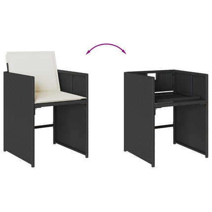 Table et chaises de jardin 6 places gain de place en résine tressée noire avec coussins