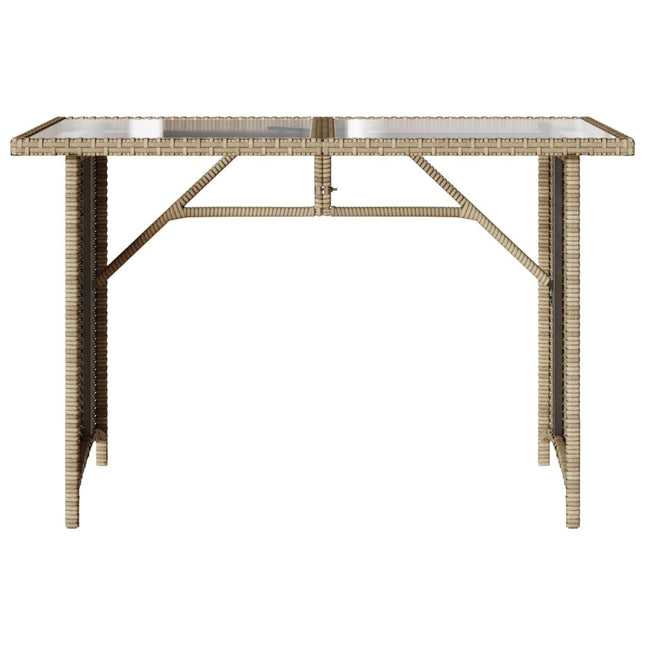 Table haute de jardin en verre trempé avec canapé en résine tressée beige