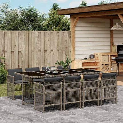 Table et chaises de jardin 8 places en résine tressée grise avec verre trempé