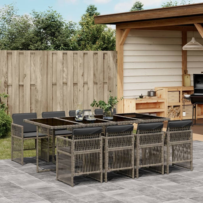 Table et chaises de jardin 8 places en résine tressée grise avec verre trempé