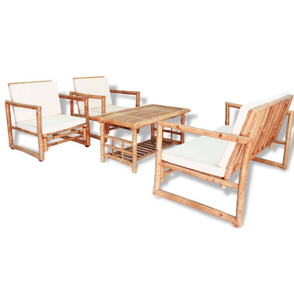 Salon de jardin avec banc, chaises et table en bambou