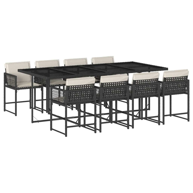 Table et fauteuils de jardin 8 places en résine tressée noire