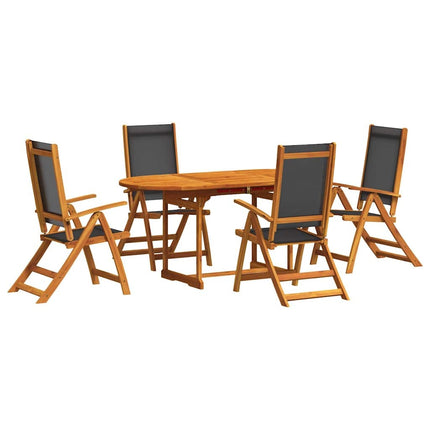 Table ovale extensible et 4 fauteuils inclinables de jardin en acacia massif et textilène noire