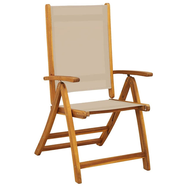 Table extensible 120 à 170 cm et 6 chaises en textilène taupe multipositions en bois d'acacia massif