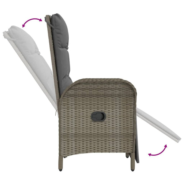 Table et fauteuils de jardin 8 places inclinables en résine tressée grise et acacia