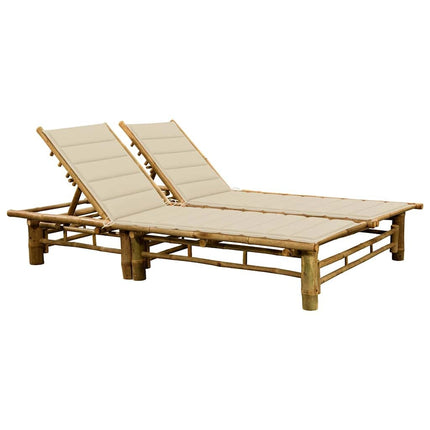 Bain de soleil double en bambou avec dossier réglable et matelas crème