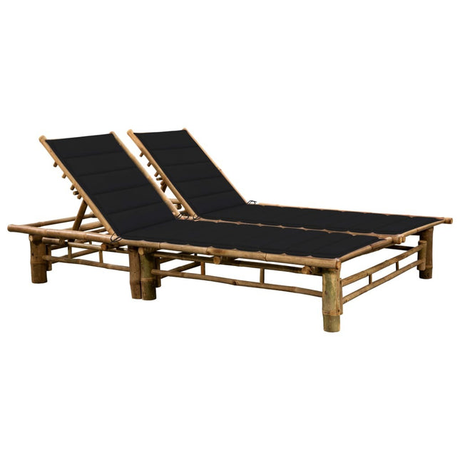 Bain de soleil double en bambou avec dossier réglable et matelas noire
