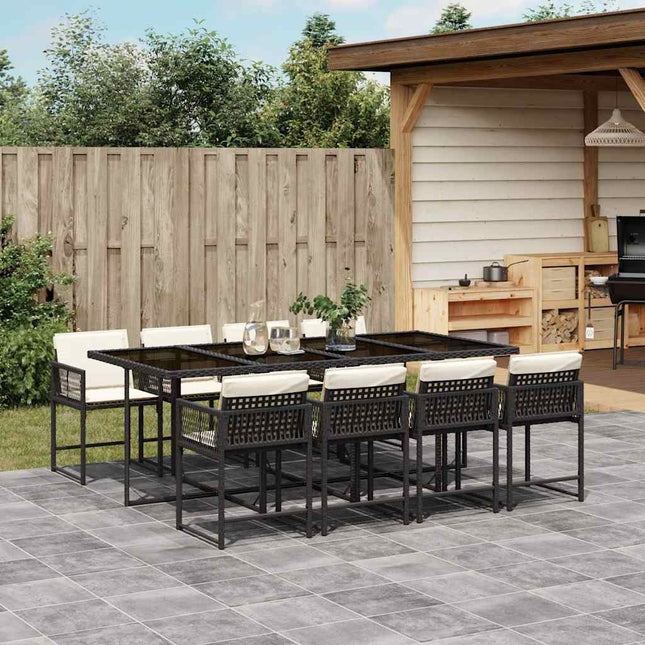 Table et fauteuils de jardin 8 places en résine tressée noire