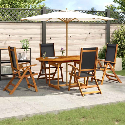 Table ovale extensible et 4 fauteuils inclinables de jardin en acacia massif et textilène noire