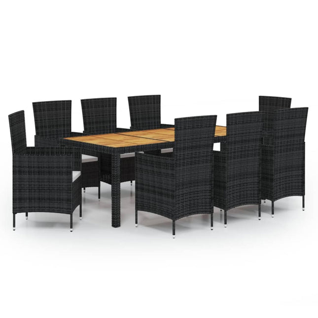 Table et fauteuils de jardin 8 places résine tressée noire et acacia