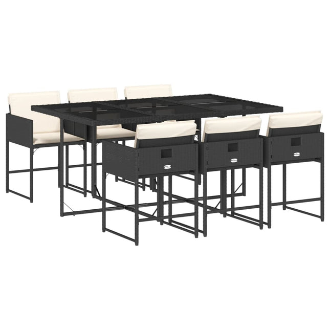 Table et fauteuils de jardin 6 places en résine tressée noire