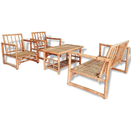 Salon de jardin avec banc, chaises et table en bambou