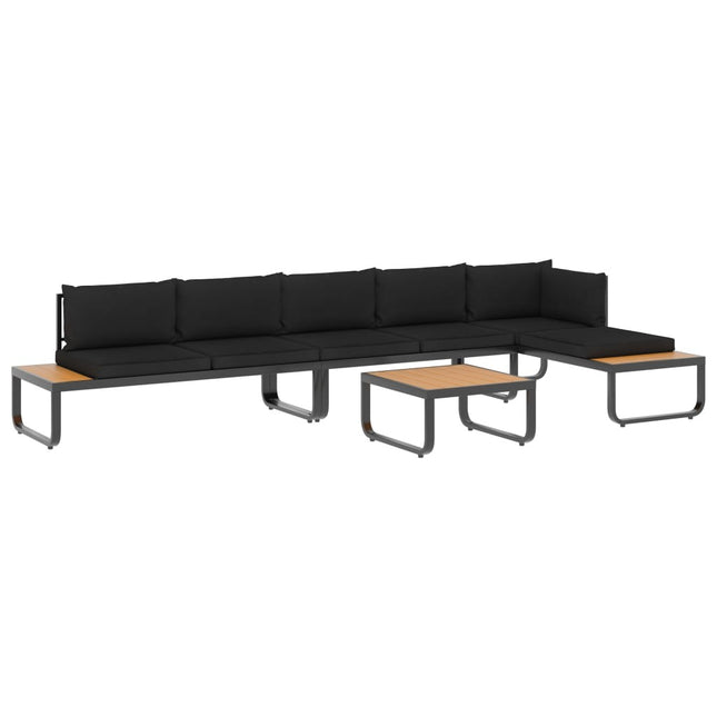 Salon de jardin d'angle aluminium avec coussins noirs