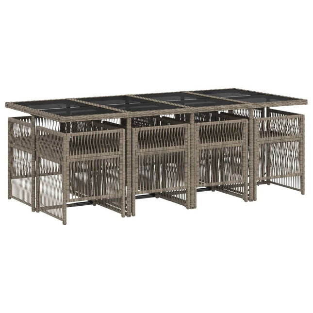 Table et chaises de jardin 8 places en résine tressée grise avec verre trempé