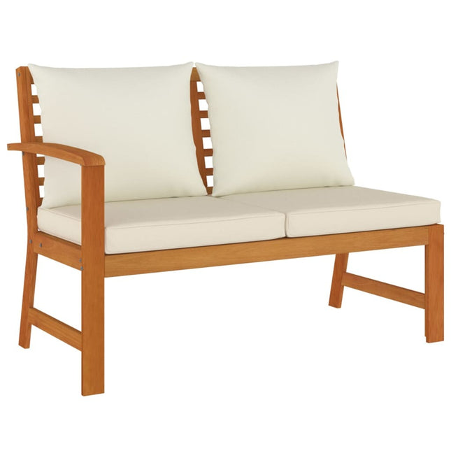 Salon de jardin en acacia massif avec coussins crème et modules lounge