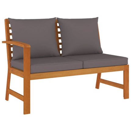 Salon de jardin en acacia massif avec coussins gris – Canapé d'angle, canapé , 4 repose-pieds et table de jardin
