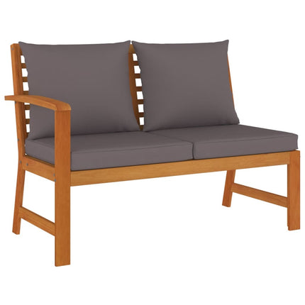 Salon de jardin en acacia massif avec coussins crème et modules lounge