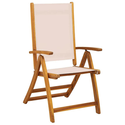 Table ovale extensible et 4 fauteuils inclinables de jardin en acacia massif et textilène crème