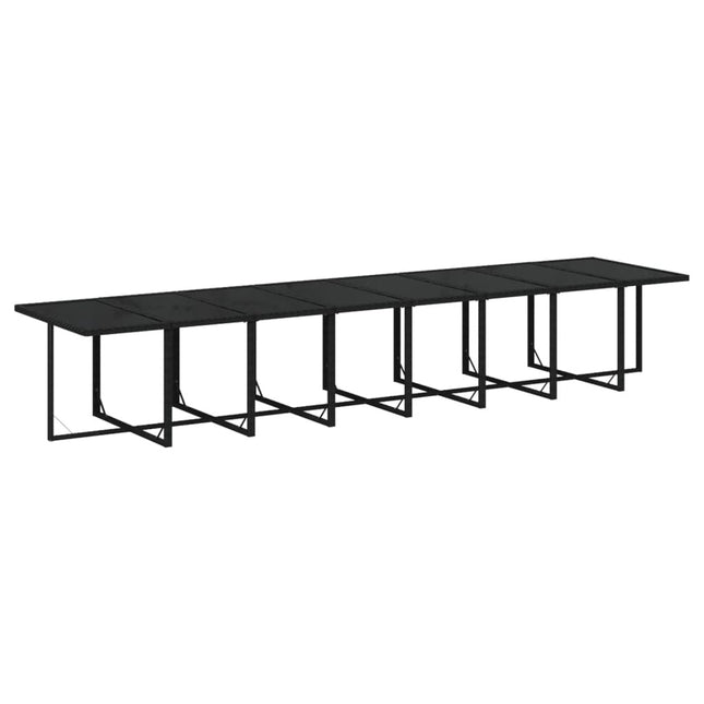 Table et chaises de jardin 20 places en résine tressée noire avec verre trempé