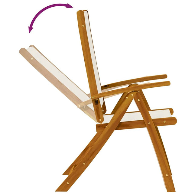 Table extensible et 4 fauteuils inclinables de jardin en acacia massif et textilène gris 120-170 cm