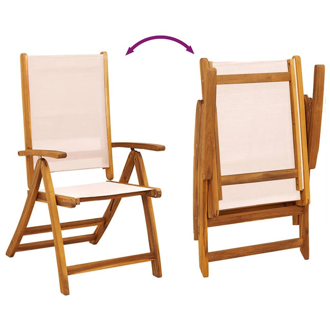 Table ovale extensible et 6 fauteuils inclinables de jardin en acacia massif et textilène crème