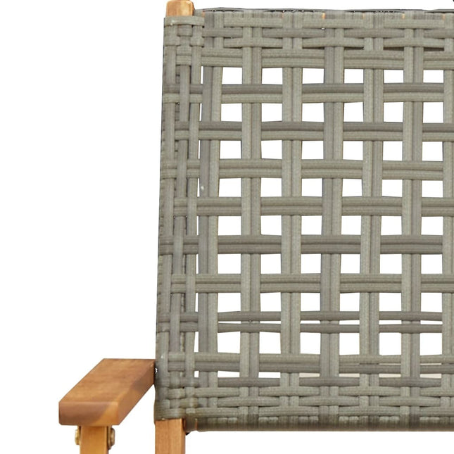 Table carrée et 2 chaises de jardin pliantes en résine tressée grise et bois d'acacia massif