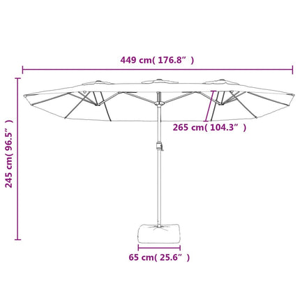 Parasol de jardin à double tête avec led blanc sable 449 x 265 cm