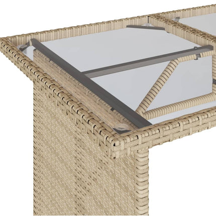 Table haute de jardin en verre trempé avec canapé en résine tressée beige
