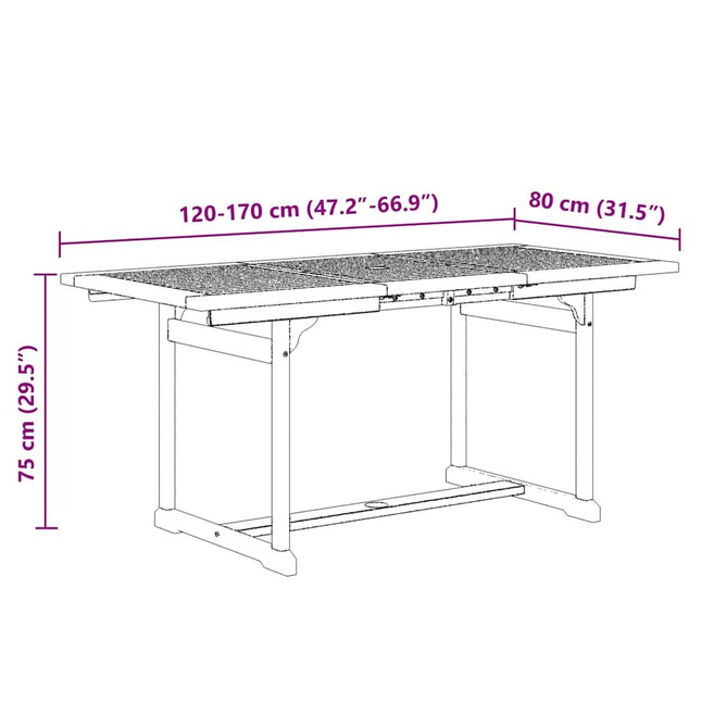Table extensible et 4 fauteuils inclinables de jardin en acacia massif et textilène taupe 120-170 cm