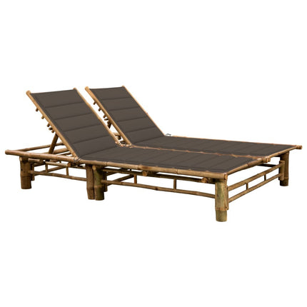 Bain de soleil double en bambou avec dossier réglable et matelas marron