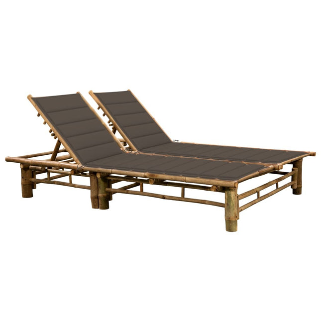 Bain de soleil double en bambou avec dossier réglable et matelas marron