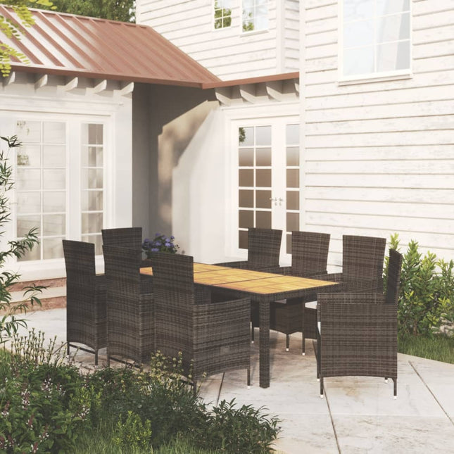 Table et fauteuils de jardin 8 places résine tressée noire et acacia