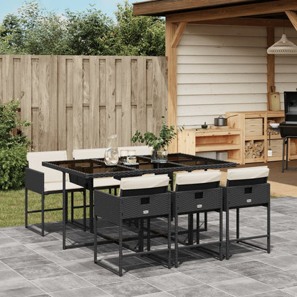 Table et fauteuils de jardin 6 places en résine tressée noire