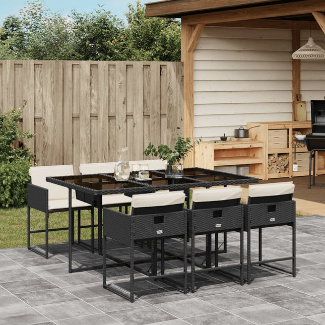 Table et fauteuils de jardin 6 places en résine tressée noire