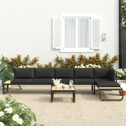 Salon de jardin d'angle aluminium avec coussins noirs