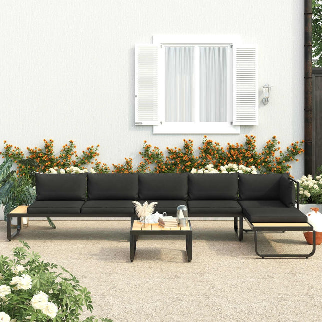 Salon de jardin d'angle aluminium avec coussins noirs