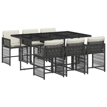 Table et fauteuils de jardin 6 places gain de place en résine tressée noire