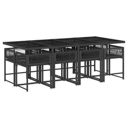 Table et fauteuils de jardin 8 places en résine tressée noire